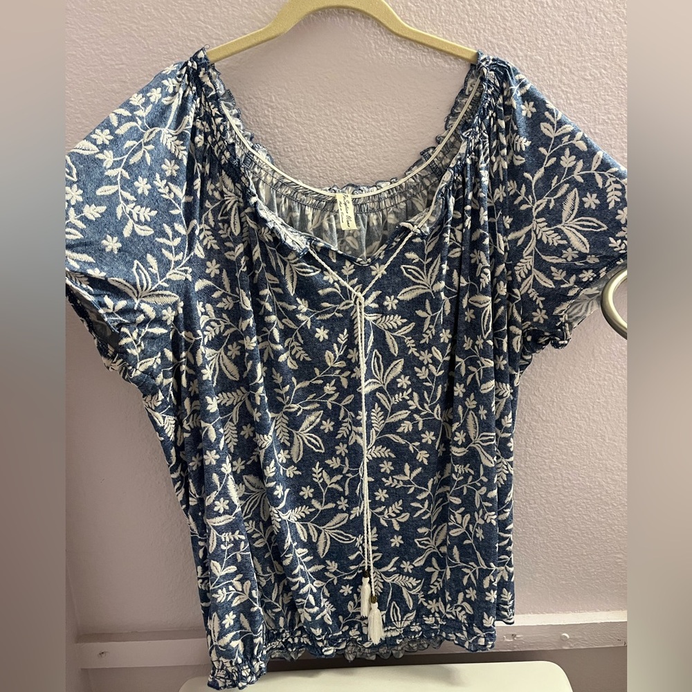 Perseption Blue and White Floral Blouse Pre ❤️ EUC Size 2X